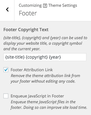Appearance > Customize > Theme Settings > Footer